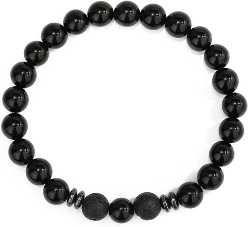 Vista 8 de MengPa - Pulseras de cuentas con cuentas de piedra volcánica mate y roca de lava, elástica, para hombre y mujer
