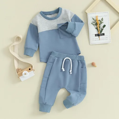 Vista 2 de Conjunto de sudadera de manga larga con cuello redondo y pantalones deportivos para bebés, ropa de invierno para bebé