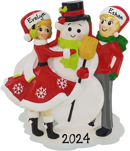 Vista 2 de Adorno personalizado para árbol de Navidad 2023 – Adorno de Navidad personalizado para familia de muñeco de nieve – Adorno decorativo de familia
