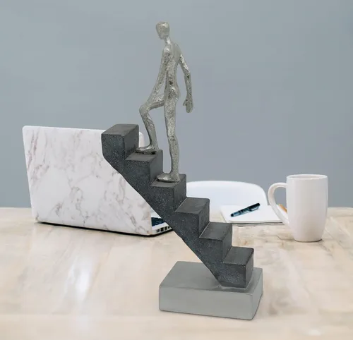 Vista 4 de Vaudagio Decoración moderna de escritorio 'Top of the Rock' – Escultura abstracta de 11 pulgadas como motivación – Figura moderna de decoración