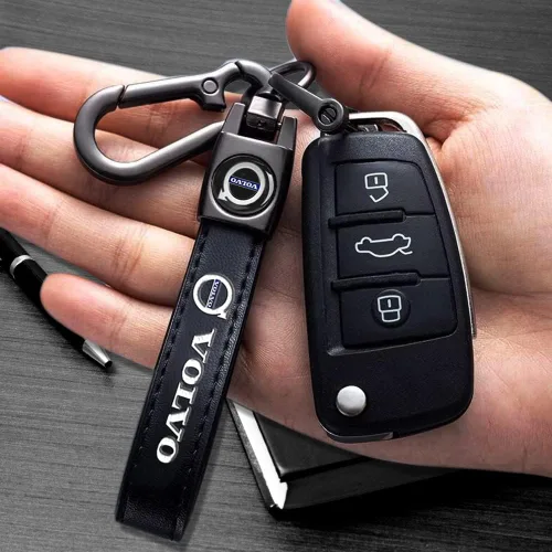 Vista 4 de YUULOO Llavero de cuero genuino para Volvo S90 S60 XC60 XC40 XC90 V40 V60 S60 S80, llavero de cuero duradero para automóvil, soporte de llavero