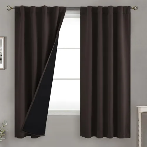 Vista 124 de BGment Cortinas 100% opacas beige de 63 pulgadas de largo con forro aislante térmico, bolsillo para varilla y lengüeta trasera de doble capa