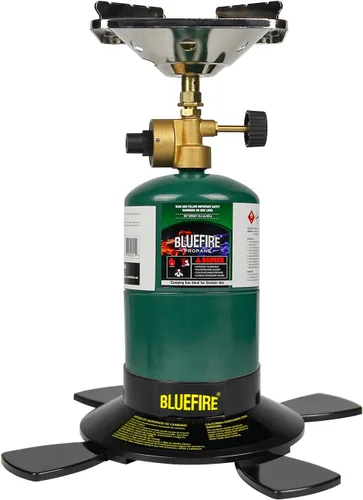 Vista 4 de BLUEFIRE Soporte de cilindro de gas de combustible de doble uso para acampar y soldar con forma de estrella, base de botella de propano MAPP MAP