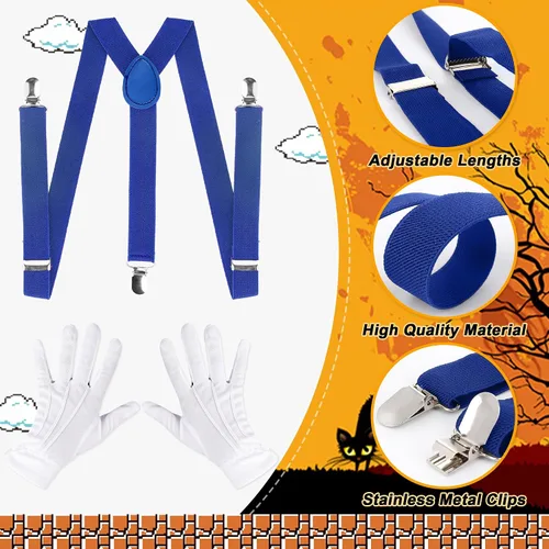 Vista 4 de Disfraz de Halloween para mujeres adultas divertidos accesorios de disfraz de Halloween 2025 con sombreros, guantes, tirantes, botones, bigotes