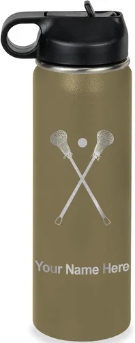 Vista 44 de LaserGram Botella de agua personalizada, palitos de lacrosse, acero inoxidable de doble pared aislada al vacío con popote superior, regalo grabado