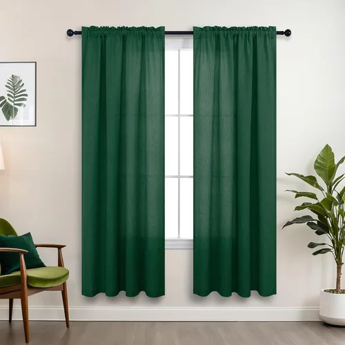 Vista 106 de KOUFALL Juego de 2 cortinas de puerta francesa, cortinas de lino para puerta/ventana, cortina transparente boho para cristal lateral delantero