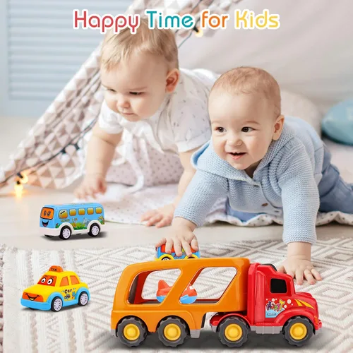 Vista 3 de Nicmore Camión transportador de juguetes para niños pequeños: juguete de transporte para niños de 1, 2, 3, 4 años, 18 meses, 5 en 1, regalo