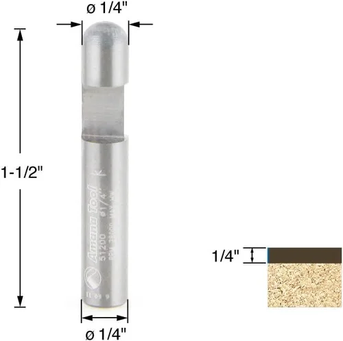 Vista 2 de Amana Tool - Panel de carburo sólido 51200 Pilot Flush Trim 1/4 Dia x 1/4 Shank 1-F