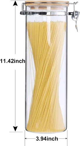 Vista 3 de Tarros de vidrio de borosilicato transparente con abrazadera de bloqueo hermético, tapas de bambú para cocina, sin BPA