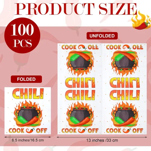 Vista 2 de Qilery 100 servilletas de cocina con chile para decoración de fiesta, 6.5