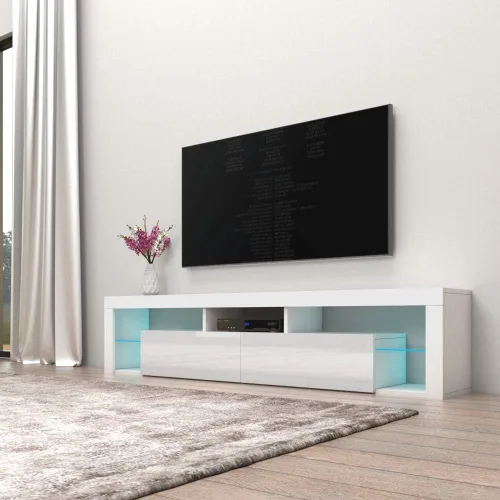 Vista 4 de MEBLE FURNITURE & RUGS Milano 200 - Soporte flotante para TV de hasta 90 pulgadas, moderno centro de entretenimiento de alto brillo de 79 pulgadas