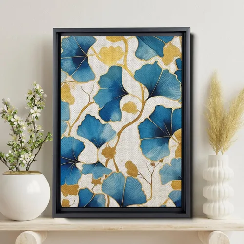 Vista 2 de Gold Turquoise Ginkgo Leaf Print, Captivating Plants Wall Art, Ginkgo Biloba Leaf Print Painting, Embrace the Serenity of Nature
