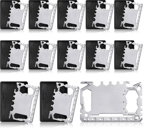 Vista 13 de Cholemy 12 carteras para tarjetas de crédito, multiherramienta 46 en 1, herramienta de bolsillo de supervivencia de acero inoxidable, multiusos