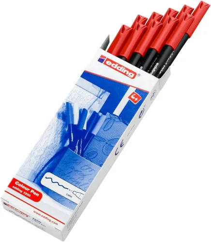 Vista 2 de Edding Bolígrafo de 1200 colores fino - rojo - 10 bolígrafos - punta redonda 0.039 in - rotulador para dibujo y escritura - para escuela o mandala