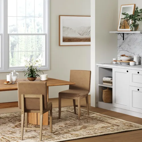 Vista 3 de Nathan James Gracie - Silla de comedor moderna con cojín, silla de comedor tapizada con marco de madera maciza, color marrón claro, juego de 2