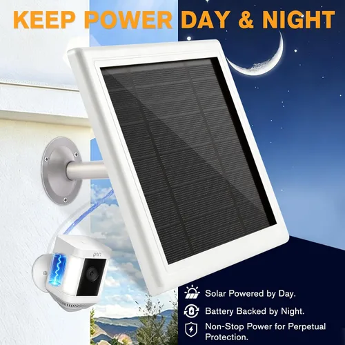 Vista 2 de Panel solar para cámara de anillo, cargador solar de 5 W compatible con Ring Stick Up Cam Plus/Pro y Spotlight Cam serie de baterías, incluye