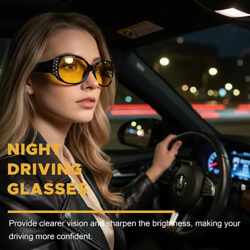 Vista 8 de LVIOE Gafas de conducción de visión nocturna envolventes antirreflejos con lente amarilla polarizada para mujer