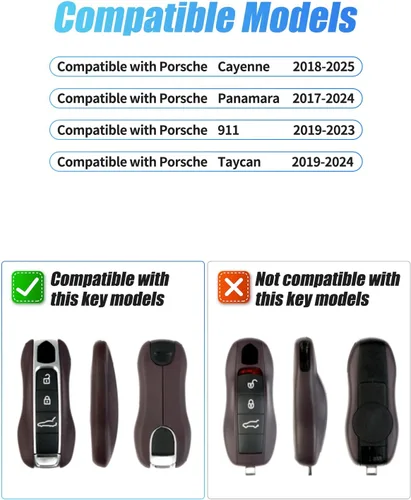 Vista 7 de Funda para llaves Porsche Panamera 911, llavero de protección de llave de coche para Porsche Cayenne Taycan Gris precise cutouts soft leather
