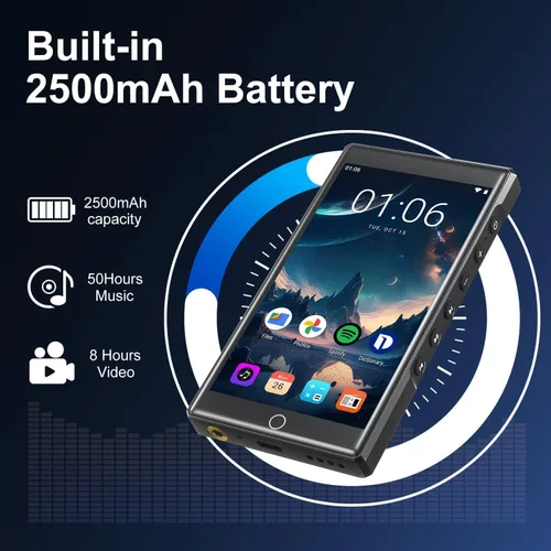 Vista 2 de Reproductor MP3 de 144 GB con Bluetooth y WiFi, pantalla táctil FHD de 4.3 pulgadas, panel de aleación de zinc, reproductores de MP4, reproductor