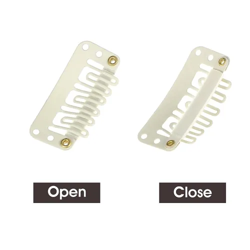 Vista 6 de Yolev 50 pinzas de extensión de cabello, pinzas de metal para peluca de 6 dientes, clips en forma de U para extensiones de peluca pequeña Beige