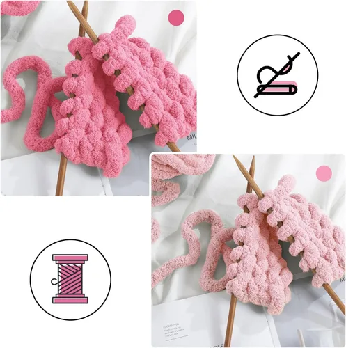 Vista 3 de MABOZOO Paquete de 8 ovillos de hilo grueso surtido para crochet - Chenilla jumbo esponjosa, hilo suave y voluminoso para tejer a mano o con los Rojo