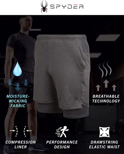 Vista 2 de Spyder Pantalones cortos deportivos para hombre, 2 en 1, con forro de compresión (S-XL)
