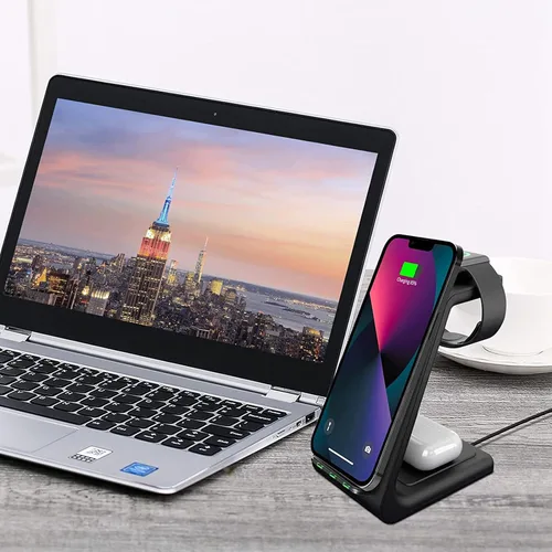 Vista 4 de Cargador inalámbrico para iPhone, YOCUNKER 3 en 1 Qi estación de carga inalámbrica rápida para múltiples dispositivos Apple Watch Series