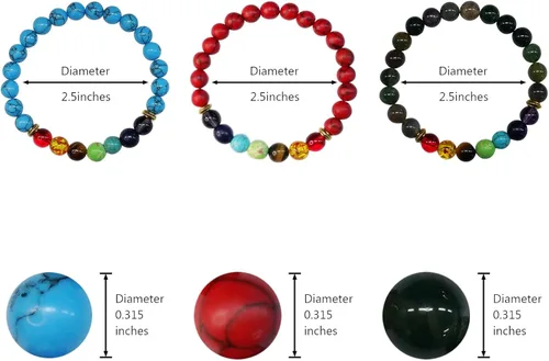 Vista 7 de BOYODER Pulsera elástica de cuentas elásticas de 7 chakras de piedra de ágata y turquesa de 0.315 pulgadas para mujeres y hombres, piedra natural