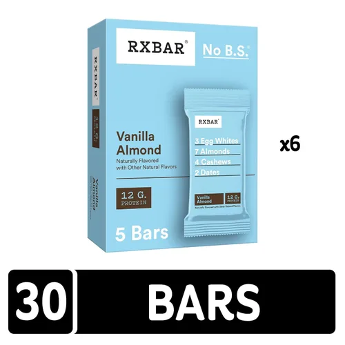 Vista 5 de RXBAR Barras de proteínas, 0.44 oz de proteína, aperitivos sin gluten, vainilla y almendra (6 cajas, 30 barras)