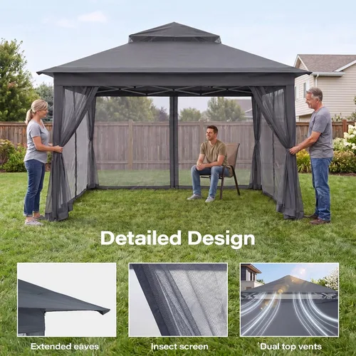 Vista 3 de LAUSAINT HOME Tienda de campaña con toldo desplegable de 11 x 11 pulgadas con mosquitera, color gris