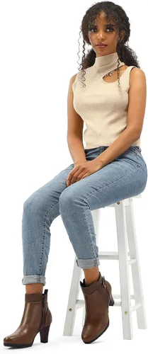 Vista 3 de mysoft - Botines de mujer con cremallera, tacón grueso apilado, botas de tobillo con hebilla y correa en el tobillo Marrón (Brown Buckle)