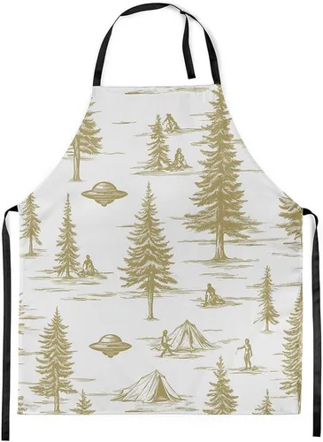 Vista 10 de Castle Fairy Delantal de cocina Alien UFO Retro Jungle Sketch Delantal Blue Black