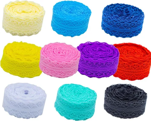 Vista 2 de 10 rollos de cinta de encaje de 1.2 pulgadas x 10 yardas, color blanco y negro cada uno de los 5 rollos de cinta de encaje de tela con patrón floral