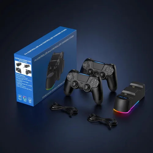 Vista 7 de Fisherg 2 Pack Controllers with Charging Dock Station for PS4 Controller, Wireless Controller Compatible with PS4/Pro/Slim Consoles, with LED