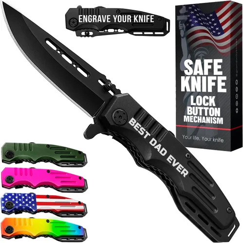 Vista 12 de Navaja de bolsillo con bloqueo de seguridad - Hoja afilada de 3.4 pulgadas - Cuchillo táctico plegable con mango de aluminio - Herramienta ideal
