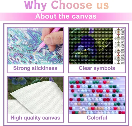 Vista 3 de Kits de pintura de diamantes 5D para adultos, hermosas violetas, kit de pintura de diamante, hermosas plantas florales por números para decoración