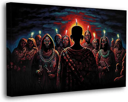 Vista 9 de SpiritualHands Máscaras africanas - Lienzo decorativo para pared, lienzo de dama africana, vibrante arte de pared africano hecho a mano