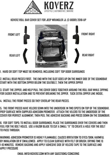 Vista 9 de Cubierta de Relleno de Neopreno para Barra Antivuelco Compatible con Jeep Wrangler JL de 2 Puertas 2018-2023 (NO 2024-2025) - Negro