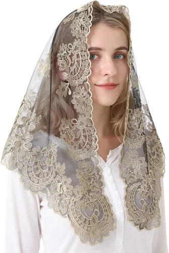 Vista 3 de Ammmscaf Velos triangulares de encaje para la cabeza que cubren los velos de la iglesia católica