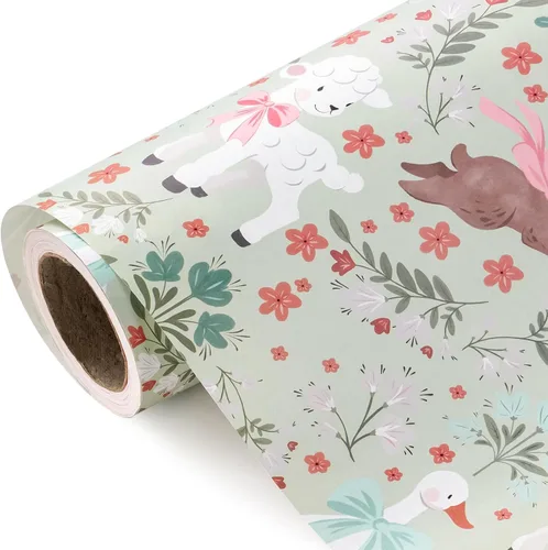 Vista 18 de WRAPAHOLIC Bookish Bunny - Rollo de papel de regalo, 17 pulgadas x 16.5 pies, conejo vintage con papel de regalo para niños y niñas, baby shower