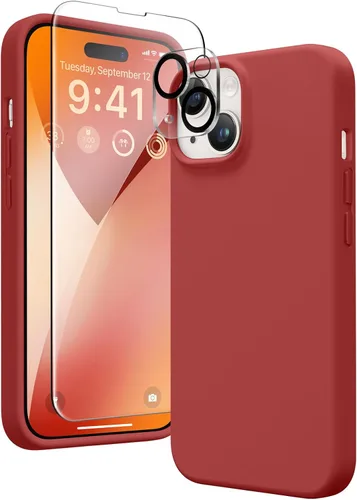 Vista 231 de GONEZ Funda magnética para iPhone 14, compatible con Magsafe, con protector de pantalla + protector de cámara, forro de microfibra antiarañazos