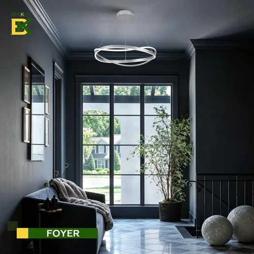 Vista 100 de Benkut Lámpara de Araña de Anillo LED Moderna Negra para Comedor, Lámpara de Araña de Techo Circular Empotrada Regulable con Control Remoto