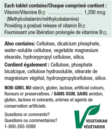 Vista 2 de Jamieson Vitamina B12 1200mcg liberación cronometrada, 200 tabletas
