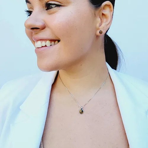 Vista 37 de Pendientes naturales de 0.236 in con chapado en oro blanco sobre plata de ley, bisel cabujón de piedras preciosas regalo de joyería para ella