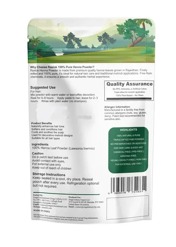 Vista 3 de Raslok Polvo de henna 100% puro – Lawsonia Inermis – Triple tamizado fino para el cuidado del cabello – Vegano – 7 oz