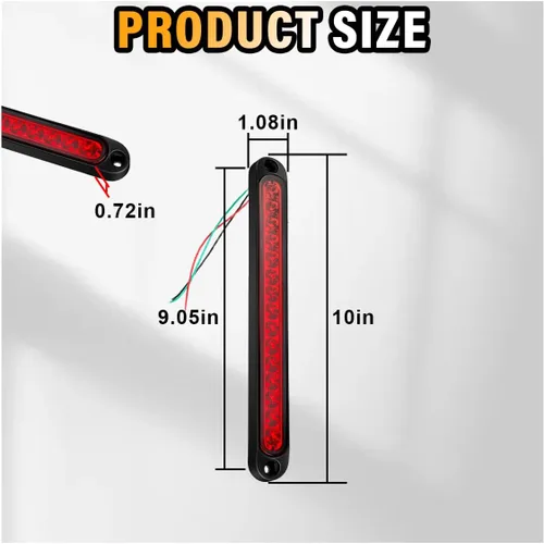 Vista 2 de GLSOWEE 2PCS Barras de Luz LED Trasera de Remolque de 10", Conjunto de Luz Trasera de Parada y Giro de 12 a 24 Voltios, Luces de Identificación