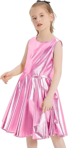Vista 3 de Vestido metálico brillante para niñas, vestidos plisados acampanados con lentes de sol, ropa de baile para fiesta, disfraces