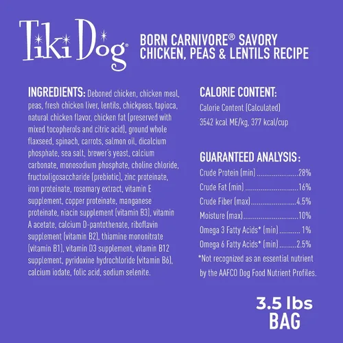 Vista 4 de Tiki Dog Born Carnivore Dog - Comida seca para perros - croquetas horneadas - Pollo - Bolsa de 3.5 libras