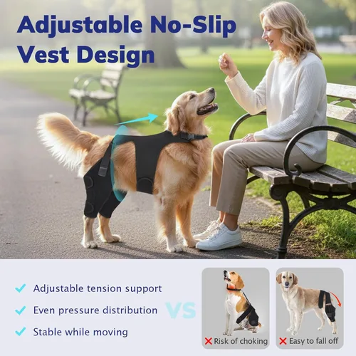 Vista 4 de Rodillera para perro para pierna trasera de ACL desgarrada, soporte de pierna de perro con estabilizadores de metal para desgarro CCL, limping