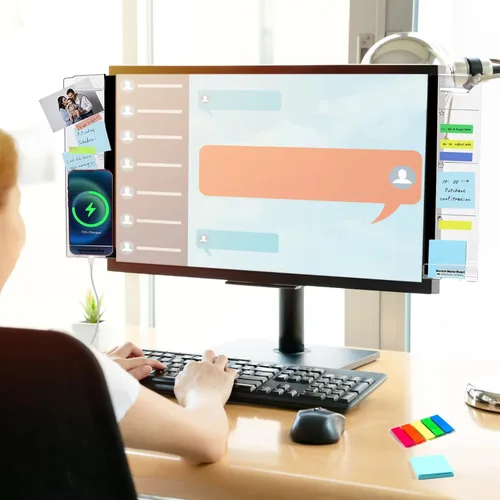 Vista 7 de Tabla de notas adhesivas para monitor, 2 piezas, soporte multifunción para notas adhesivas para pantalla de computadora, tabla de notas adhesivas